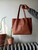 MIDI LEATHER TOTE/COGNAC