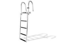 4 Step Folding Telescoping Ladder for Pontoon Boats - Stainless Steel