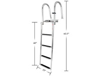 4 Step Folding Telescoping Ladder for Pontoon Boats - Stainless Steel