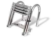 4 Step Folding Telescoping Ladder for Pontoon Boats - Stainless Steel