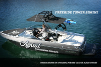 The optional FreeRide wakeboard tower bimini is very strong, aerodynamic and features a premium stainless steel frame. Sunbrella marine fabric is available in four standard colors and provides the best in the industry shade for boats.