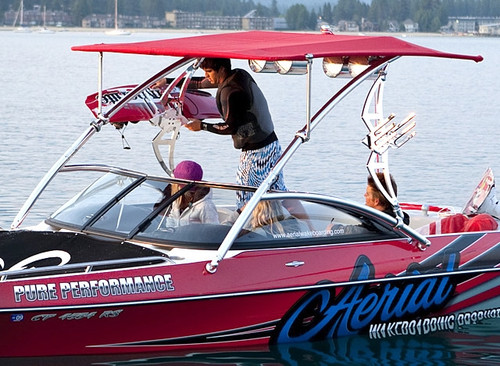 Eclipse Wakeboard Tower Bimini in Jockey Red | Aerial