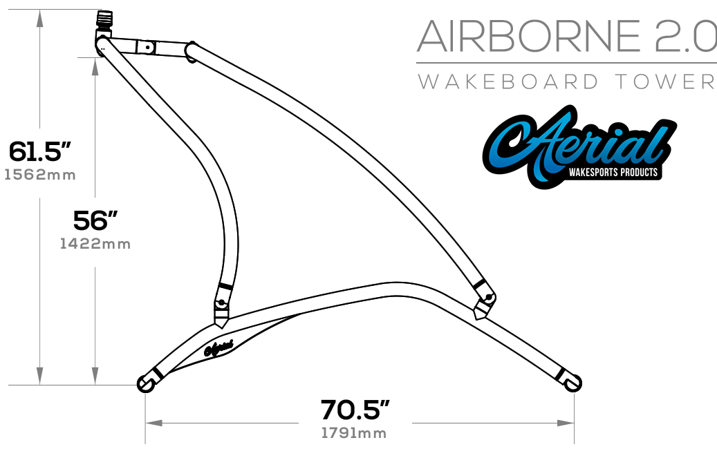 Side dimensions of Aerial Airborne 2.0 wakeboard tower