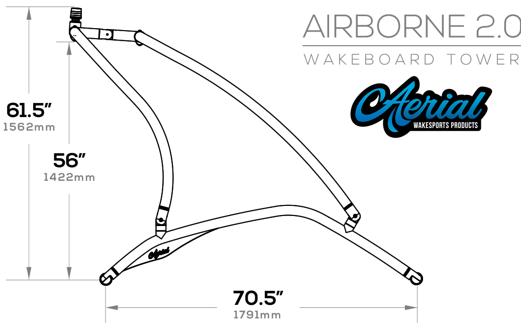 Side dimensions of Aerial Airborne 2.0 wakeboard tower