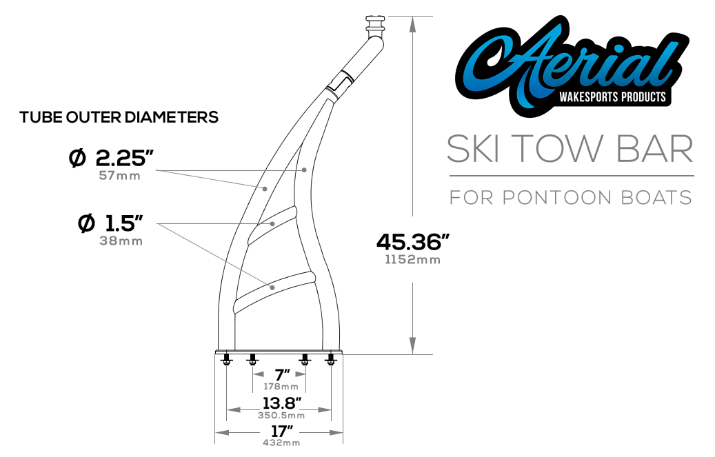 Ski tow bar dimensions from the side