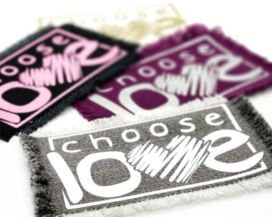 Choose Love iron on patches in custom colors.