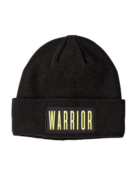 Black patch beanie with Warrior printed on front.