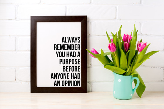 Framed poster with the words You had a purpose before anyone had an opinion printed on it.