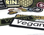 Vegan iron on patches in different colorways.