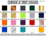 Swatches of available design and text colors.