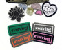 Iron on patches in different color combinations with the words evolving on it.
