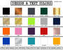 Color swatches for available design options.