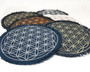 Iron on patches with the sacred geometry Flower of Life symbol in custom color combinations.