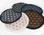 Iron on patches with the sacred geometry Flower of Life symbol in custom color combinations.