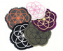 Seed of Life sacred geometry symbol iron on patches in custom colors.