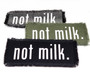 not milk vegan iron on patch in a variety of colors.
