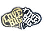 Heart shaped iron on patch with the words Love Big on it.