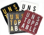 Unstoppable iron on patches in various color combinations.
