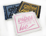 Vibes don't lie iron on patches in different color combinations.