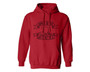 Red vegan hoodie with an animal design saying Animals are here with us not for us.