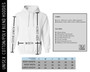 Unisex hoodie fabric information and size specifications.