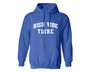 Royal blue unisex hoodie with high vibe tribe printed on the front.