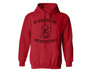 Red unisex funny hoodie with the picture of a monk and the words I'd rather be meditating printed on the front.