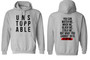 Sport grey unisex hoodie with unstoppable printed on the front and You can watch me, mock me, block me, stalk me, but what you cannot do it stop me printed on the back.