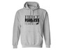 Sport grey unisex hoodie that has fierce, fearless and feminist af printed on the front.