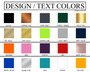 Color swatches of available text and design options.