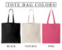 Available color options for vegan tote bags.