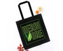 Black vegan tote bag with two-tone herbivore design.