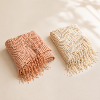 Pink Blush and cream woven meditation blankets with tassels