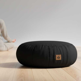 black Zafu meditation cushion for posture support and mindful sitting