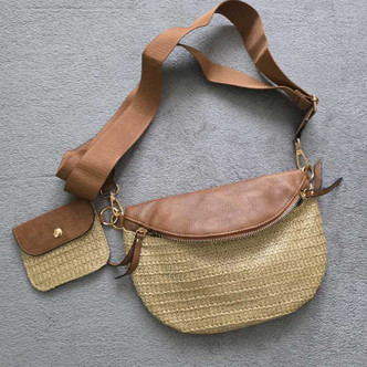 Brown Leather Straw Woven Crossbody Waist Bag NEUHAUS ZEN [[product_type]]