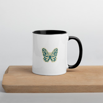 Butterfly ceramic coffee mug with minimalist nature design and black interior, stylish tea cup for home, office, and everyday use