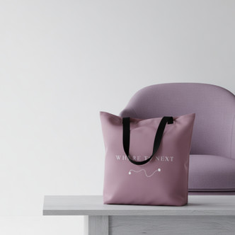 Blush pink tote bag styled on table with chair, minimalist everyday carry bag for home and travel