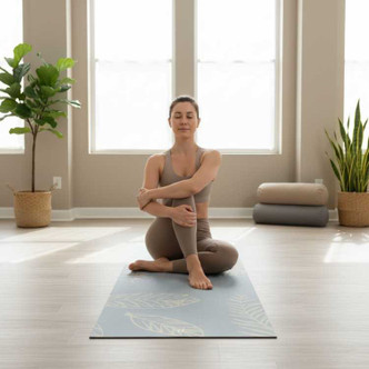 Compact | Grey Leafy Suede TPE Yoga Mat- 4mm Thickness NEUHAUS ZEN [[product_type]]