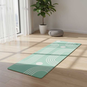 Green Deco natural rubber yoga mat with non-slip microfibre suede surface for yoga, Pilates and stretching.