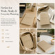 Achieve To Do List Notebook lifestyle collage showing the planner being used at work, university, home and on the go, highlighting its compact design, premium vegan leather cover and versatility for daily planning, note-taking and organisation