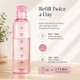 Infographic showing how the 500ml Time to Drink reusable water bottle helps you drink 1 litre of water each day by refilling twice daily.