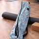 blue leaf yoga mat bag with mat and cork block