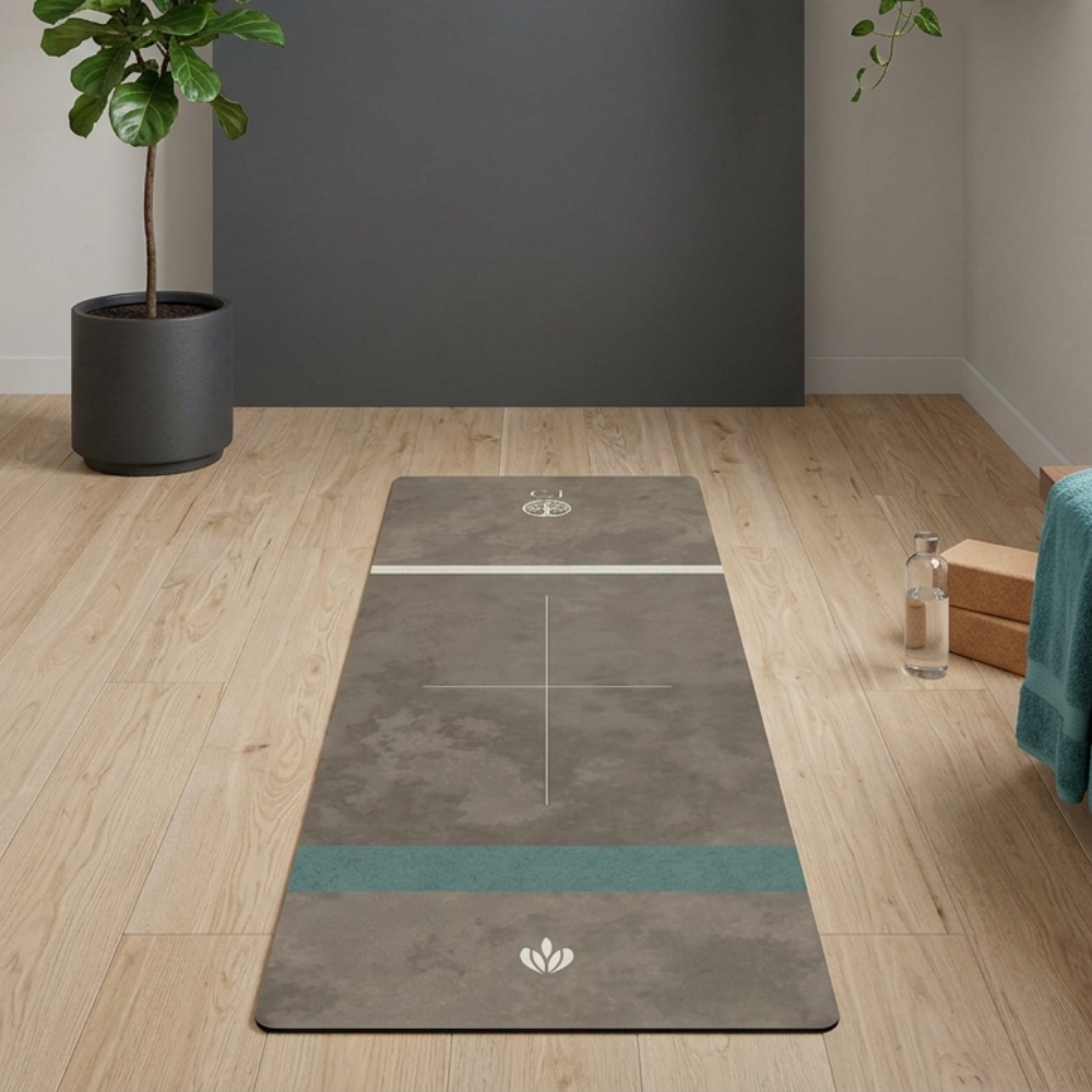 Yoga mat with alignment lines in minimalist home setting