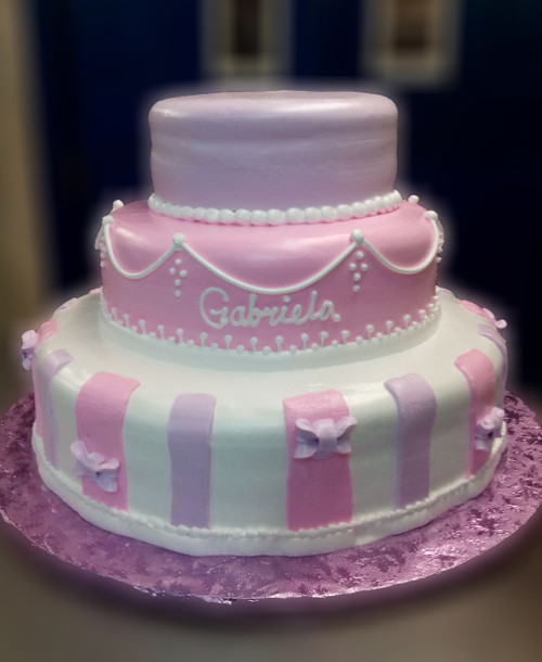 Pink Stripes Tiered Birthday Cake (Model# 43002)