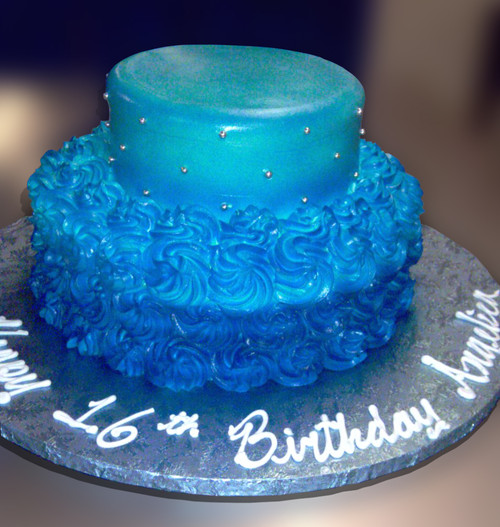 Blue Rosette Sweet 16 Birthday Cake (Model# 12002)