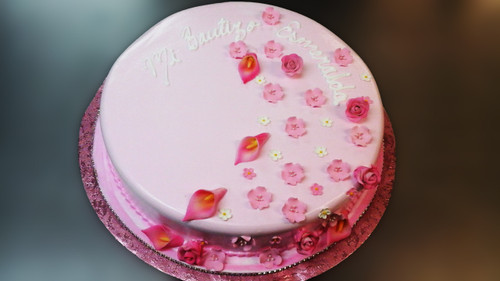 Pink Roses Baptism Cake (Model# 51001)