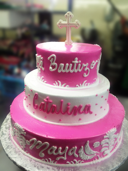Pink and White Baptism Cross Cake (Model# 53002)