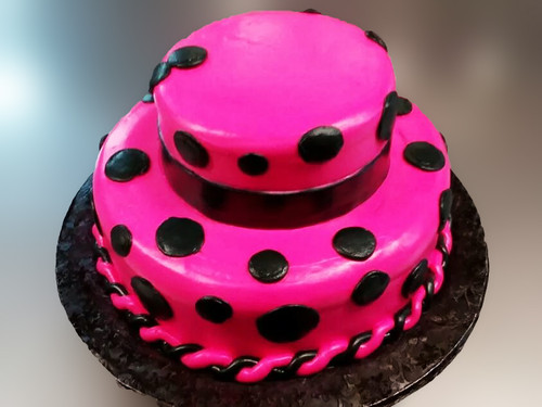 Hot Pink and Black Polka Dot Cake (Model# 12013)