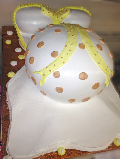 Gold Ribbon Baby Bump Shower Cake (Model# 41008)