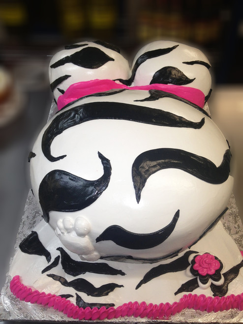 Zebra Print Baby Bump Shower Cake (Model# 41011)